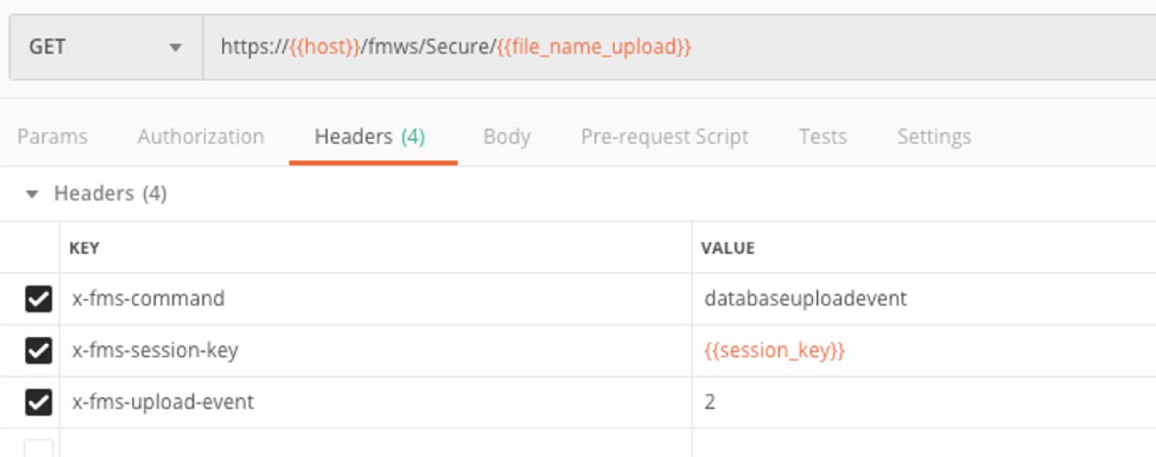 FIgure 21: Screenshot of the x-fms-upload-event value shown as 2