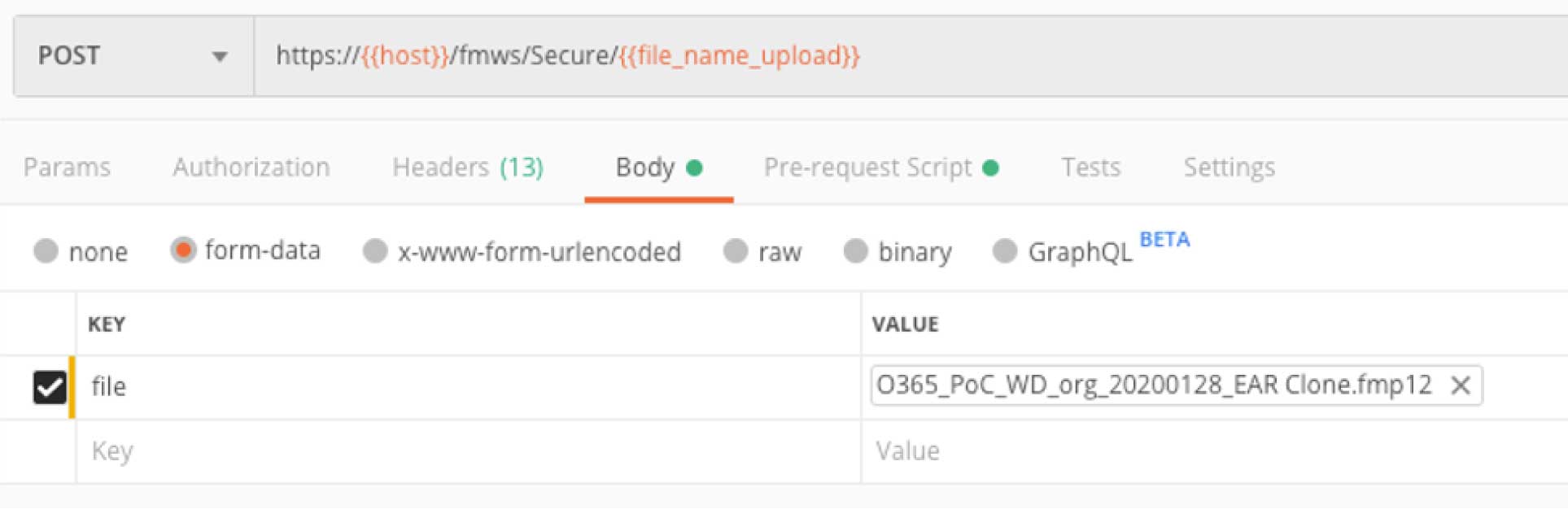 Figure 25: Screenshot of the Body of the API Admin call