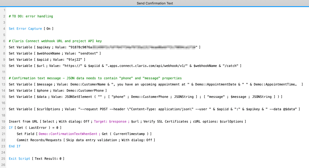 Figure 4. Send confirmation text script