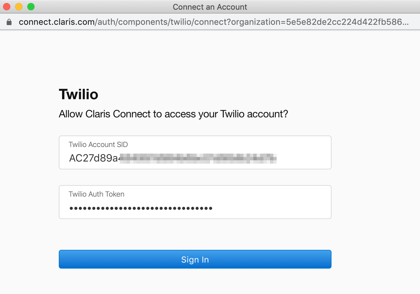 Figure 5. Connect Twilio account