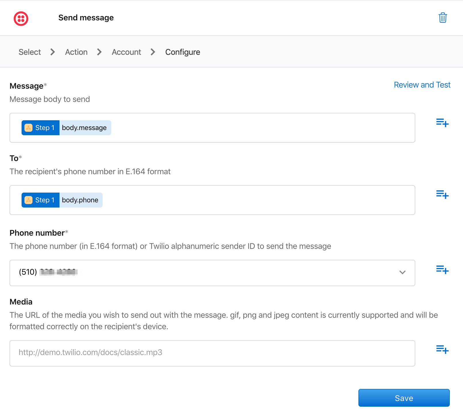 Figure 6. Configure send message