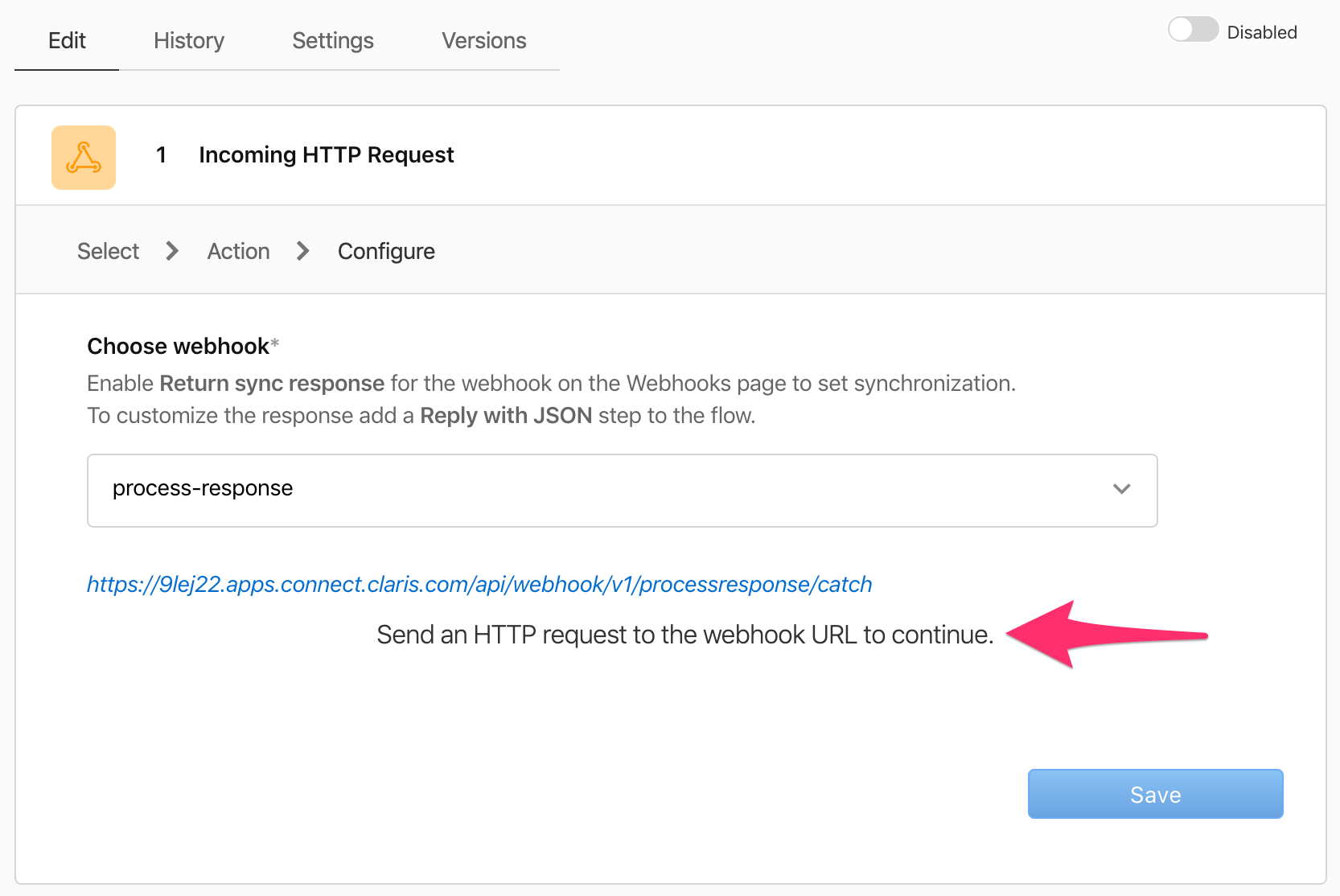 Figure 9. Select process-response webhook