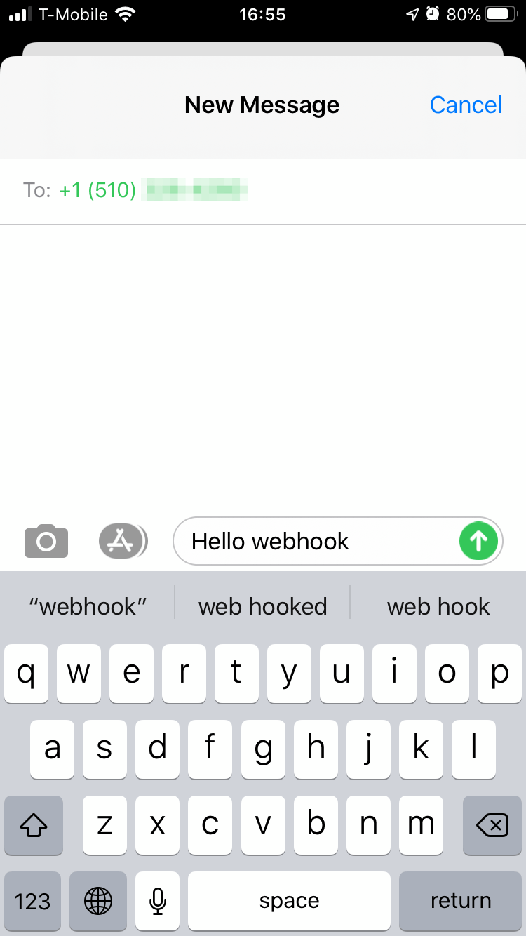 Figure 10. Send message to Twilio phone mumber