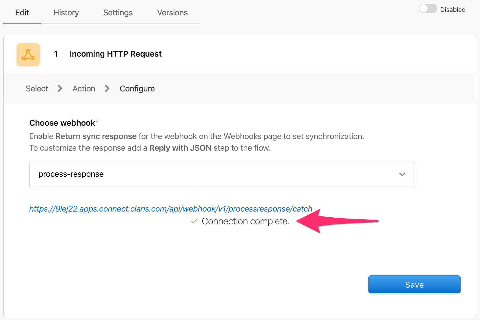 Figure 11. Webhook connection is complete