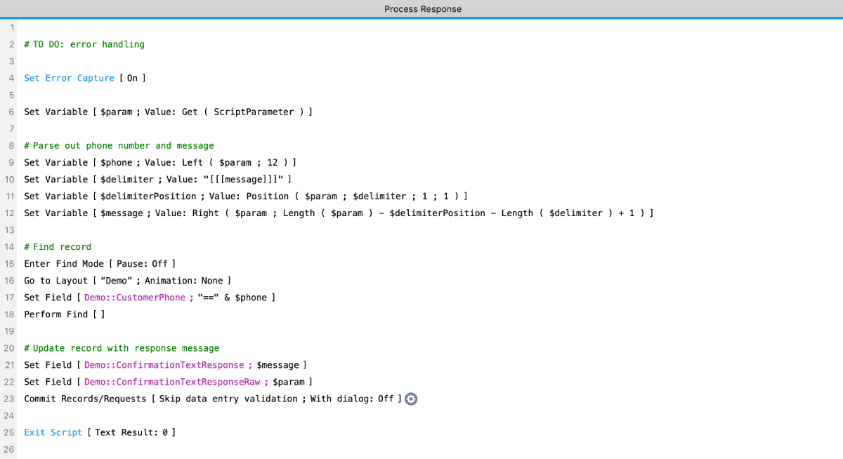 Figure 13. Process response script