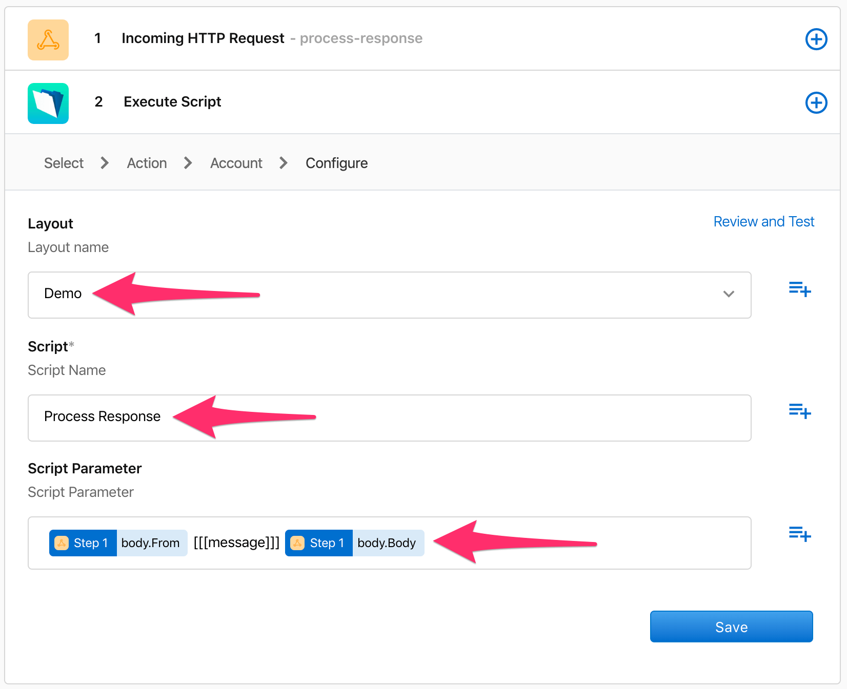 Figure 14. Specify script to call