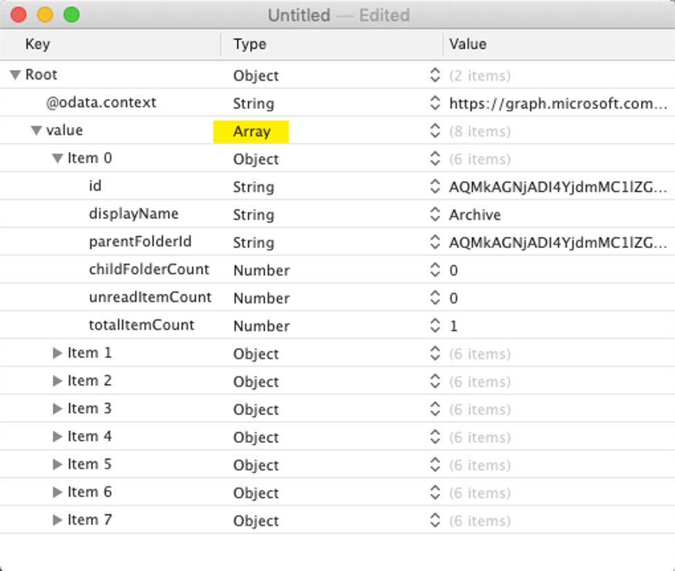 Figure 40. Screenshot of API details for the mail folders