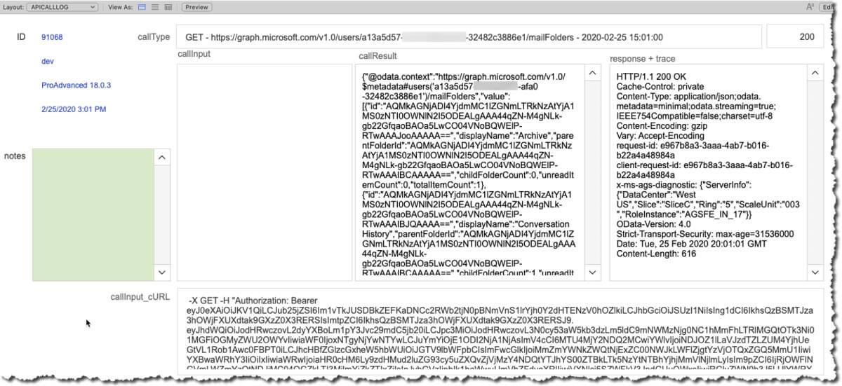 Figure 43. Screenshot of the API call log