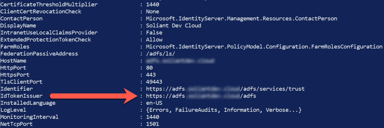 Figure 21: Screenshot of command line with the IdTokenIssuer highlighted