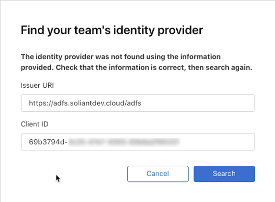 Figure 23: Screenshot of the Team Identity Provider dialog