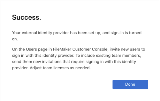 Figure 27: Screenshot of the setup success dialog