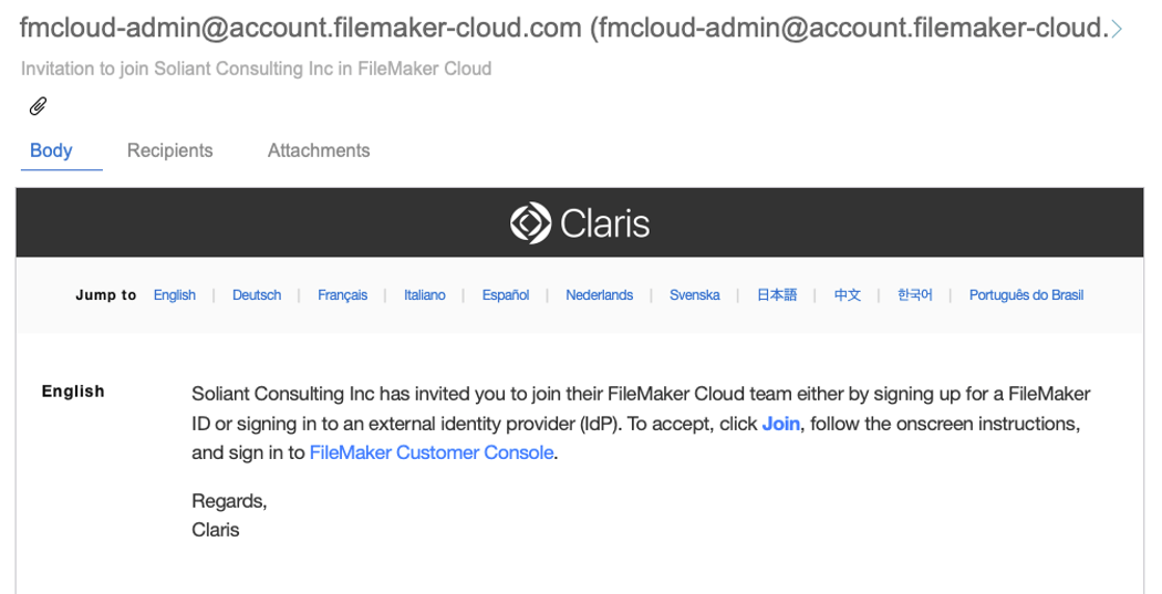 Figure 30: Screenshot of the email invitation sent to the user