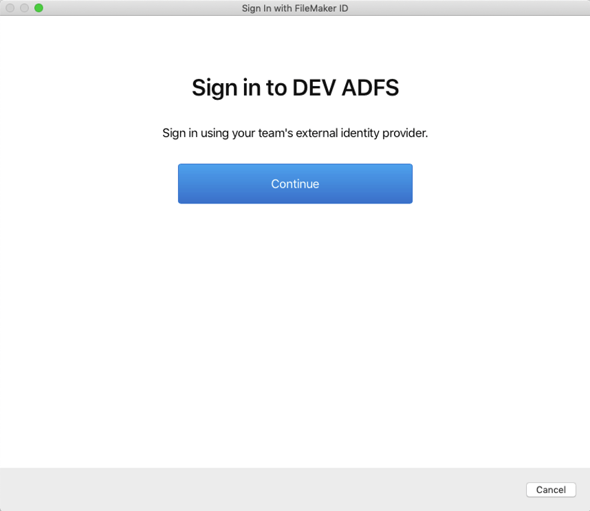 Figure 34: Screenshot of FileMaker Cloud recognizing that the user belongs to the external IdP