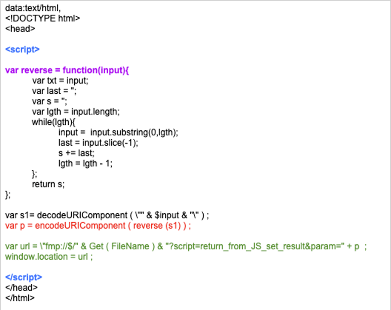 Screenshot of the HTML and JavaScript