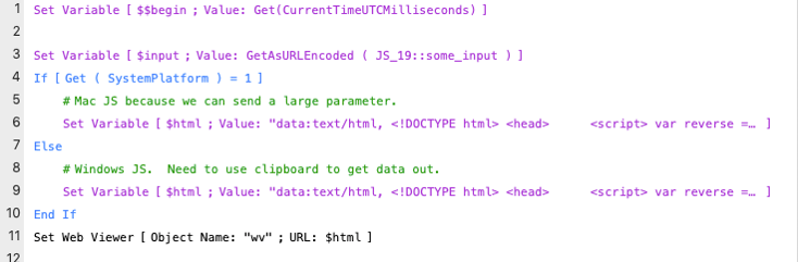 Screenshot of web viewer object set with precalculated HTML syntax