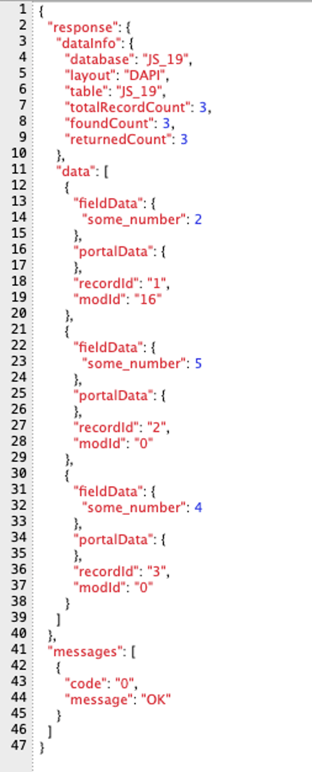 Screenshot of the resulting JSON