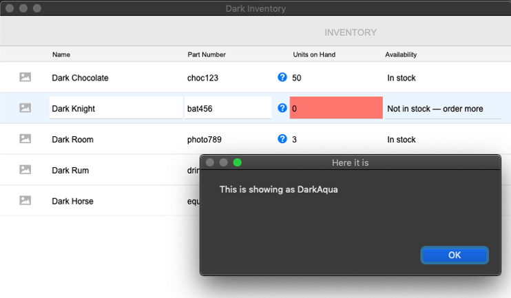 Photo of List view with Custom Dialog open in Dark Mode