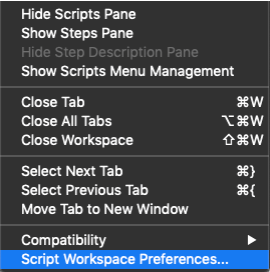 Photo of View memu with Script Workspace Preferences... selected