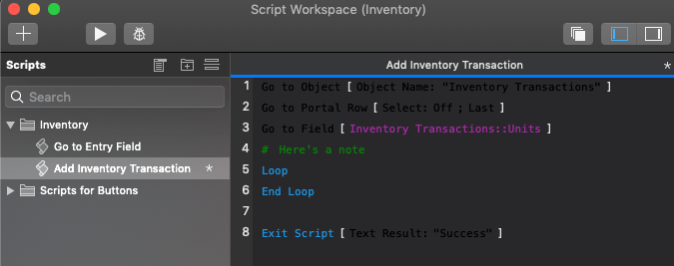 Photo of the Script Workspace viewed in Dark Mode