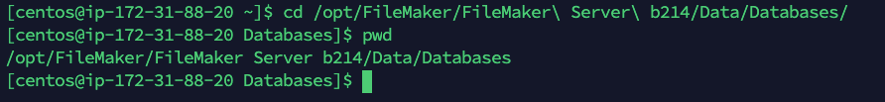 Screenshot of changing directy to the old FileMaker Server database folder