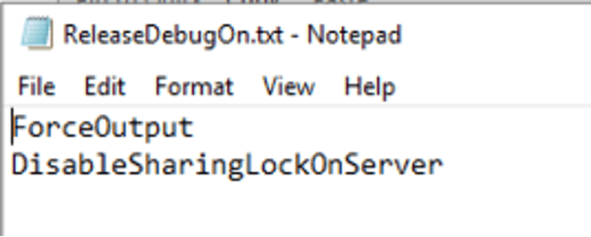 Photo of 'DisableSharingLockOnServer added to the text file