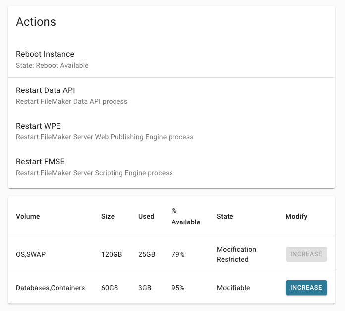 Screenshot of the new user interface Actions