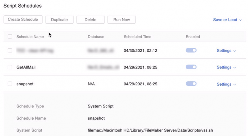 Screenshot script schedules