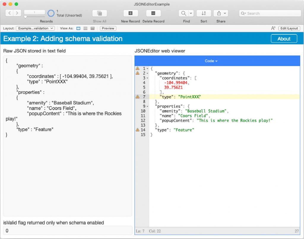 Screenshot of the JSONEditor