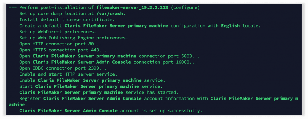 Section of the confirmation output that will show if there are issues with starting the web server