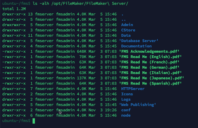 Photo showing the FileMaker Server folder structure