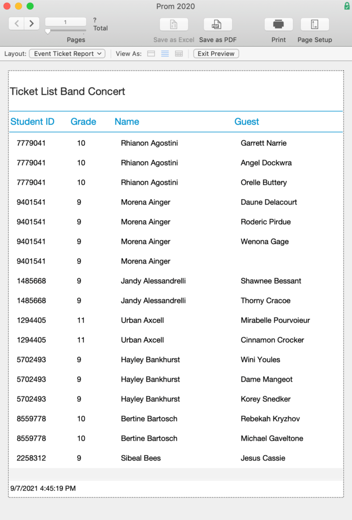 Ticket List report