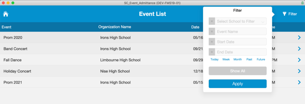 Options for filtering the Event List when the
