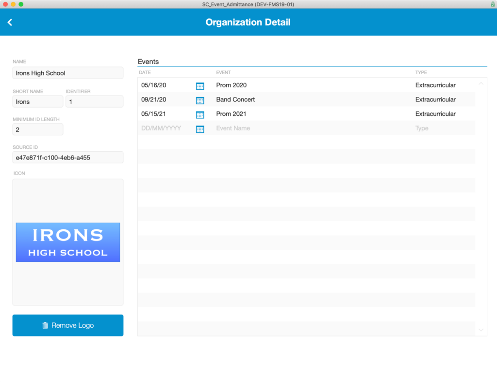 Organization Detail which is accessed by clicking on any row of the Organization List.