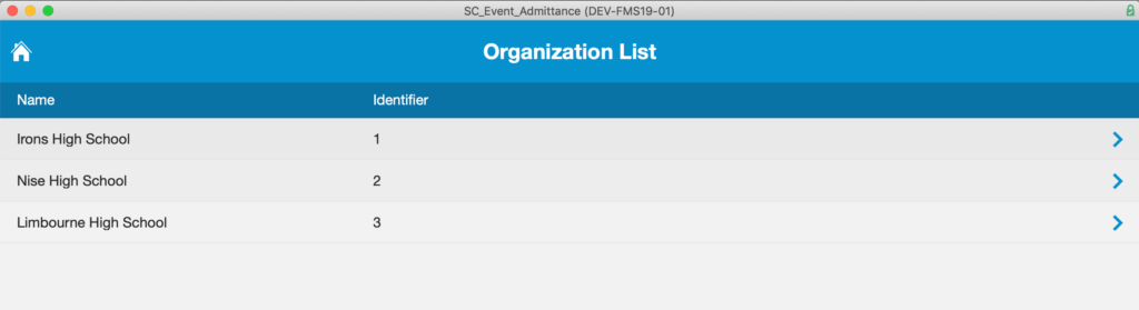 Organization list whose event attendance is tracked in the application.