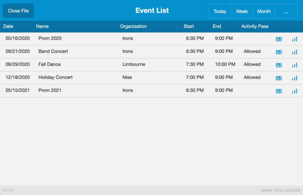 Event List as it appears in FileMaker Go running on an iPad.