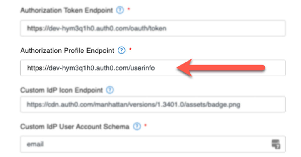 Screenshot highlighting the Authorization Profile Endpoint