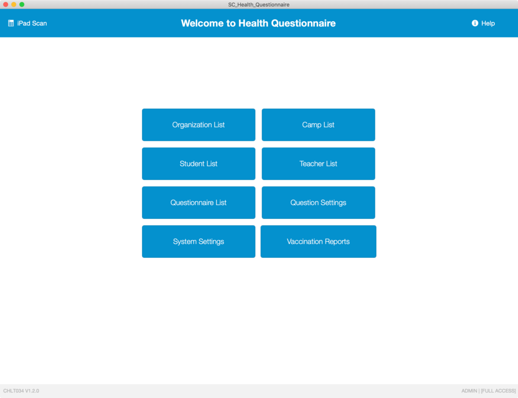 Picture of the Soliant Health Questionnaire Main Menu