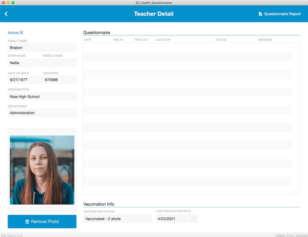 Teacher Detail which is accessed by clicking the chevron button in any row of the Teacher List.