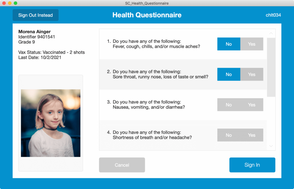 Health Questionnaire on an iPad running FileMaker Go