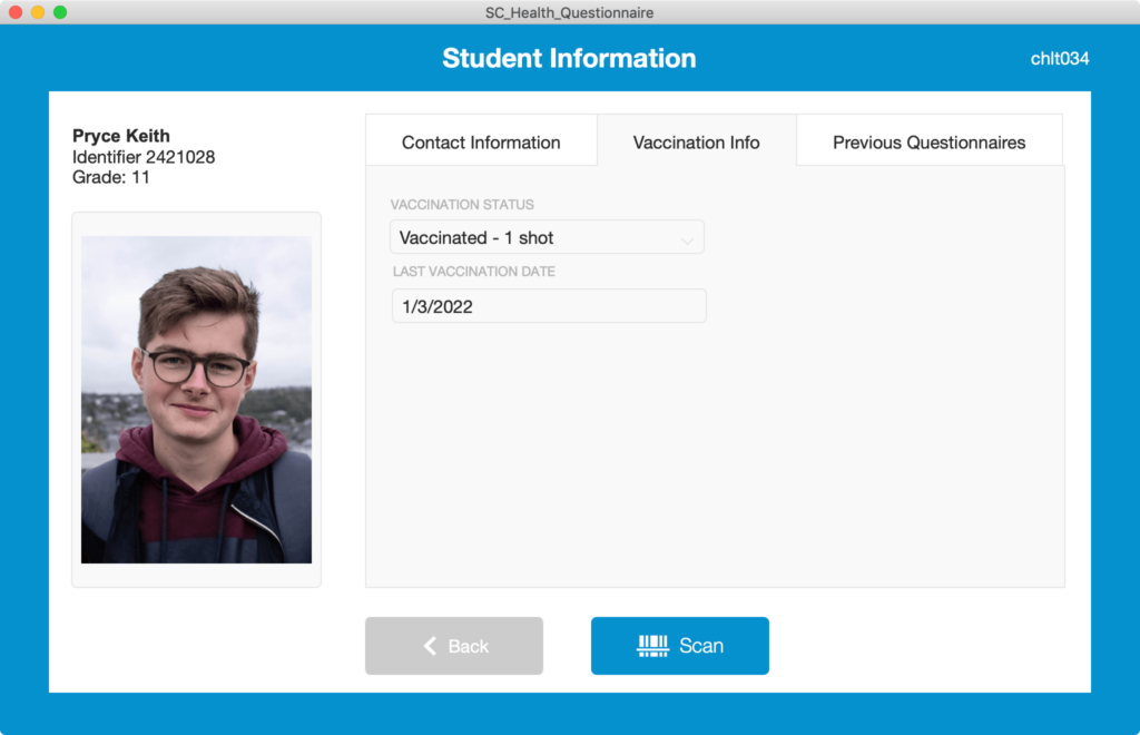 Screenshot of the Student Detail - Vaccination Info