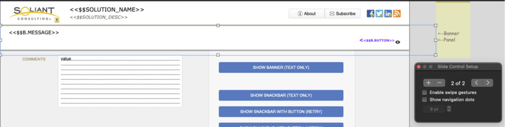 Picture of using a slide control object to display banner content.