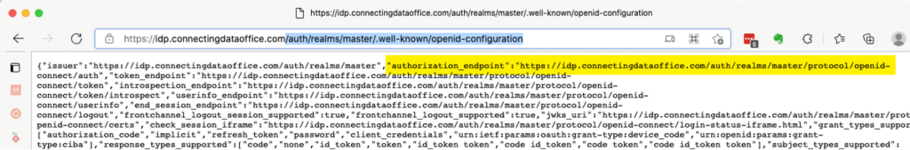 Screenshot of the openid-configuration that shows the proper HTTPS url for endpoints to be used