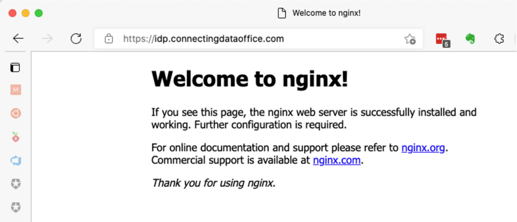 Screenshot of the Welcome screen for nginx