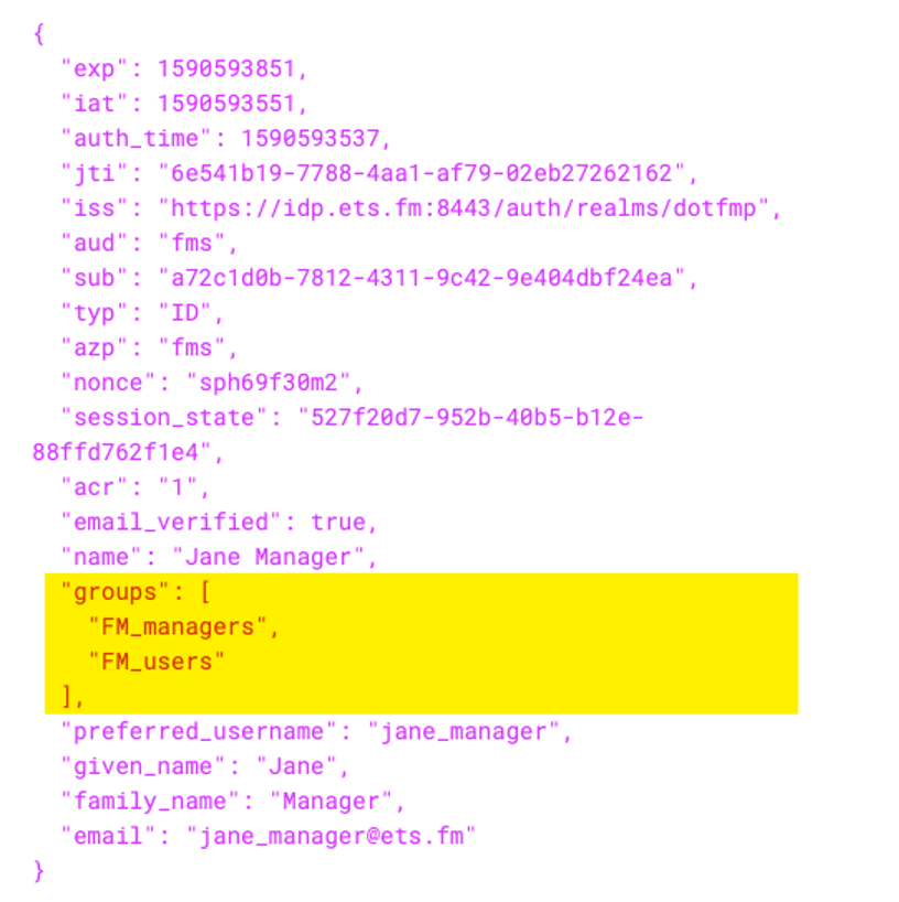 Photo showing groups added to the id_token