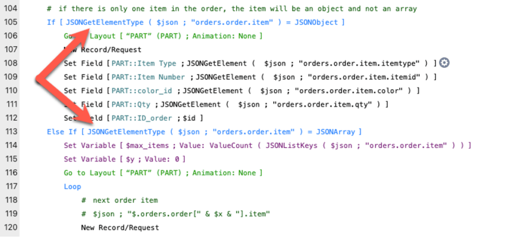 FileMaker script to detect using a JSON object and JSON array and branching code accordingly