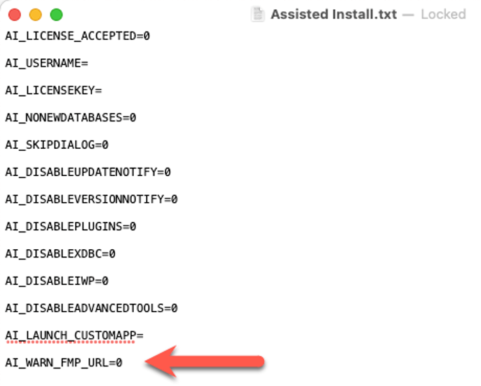 Showing the Assisted Install.txt file updated to allow the warning setting to be turn on automatically