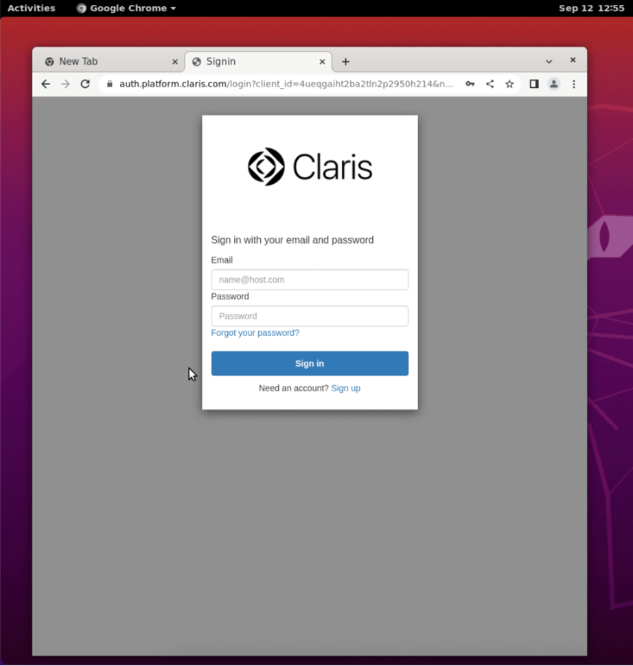 After logging into the Admin Console, you will need to enter your Claris ID.