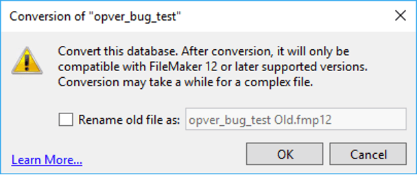 Conversion dialog bug