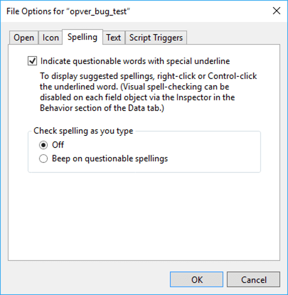 File Options dialog