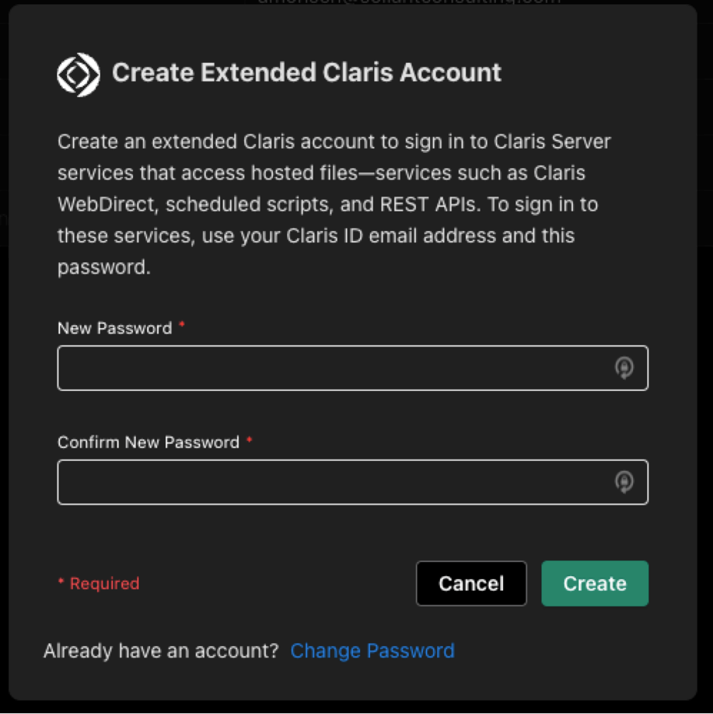 Create a separate password for the Extended Claris Account